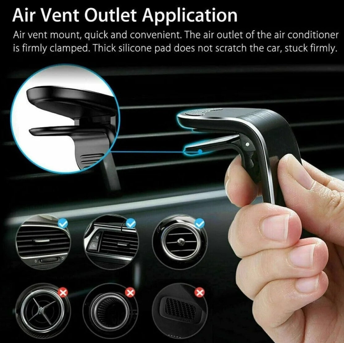 Car Air Vent Mobile Phone Mount Holder Stand Metal Magnetic, Strong Mini Size 