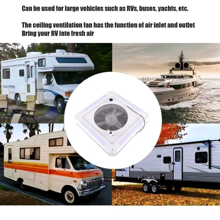 RV Roof Vent Fan 12V 360x360mm 10 Blades Dual Mode Air Inlet Outlet 4 LED Li HEN