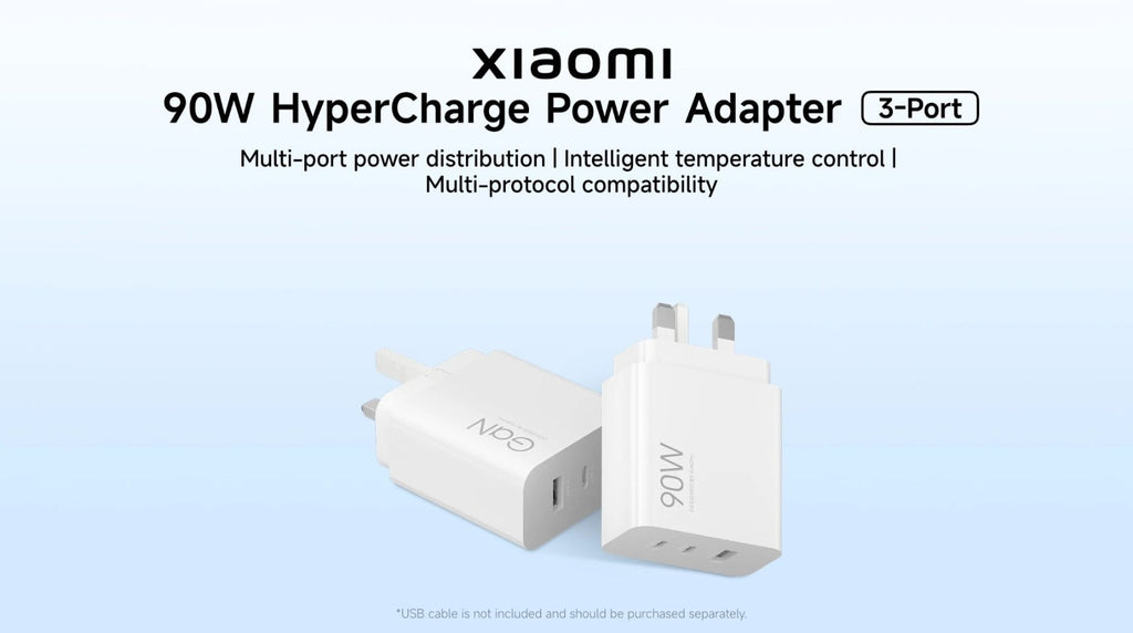 Xiaomi 90W Hyper Charge UK Power Adapter 3-Port For Mobiles,Ipad,Tab & Laptop 