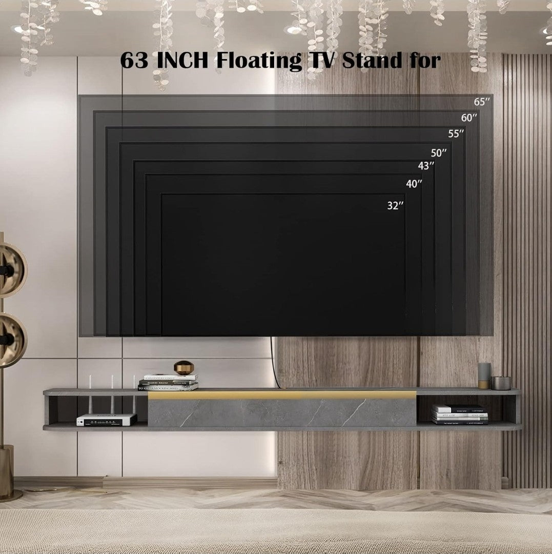 Pmnianhua Floating TV Stand, Wall Mounted TV Media Console 160 Cm Dark grey