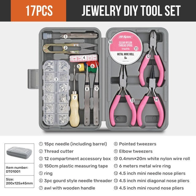 17Pc Jewellery Making Tool Kit for Bracelet, Necklace, Earring 600PC Finding Set