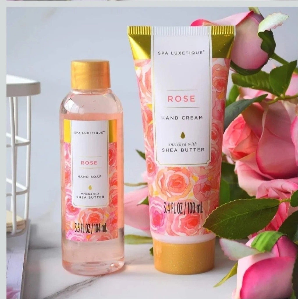 Gift Set For Her, Spa Luxetique Rose Bath & Body, Pink Tote Bag Shea Butter Spa