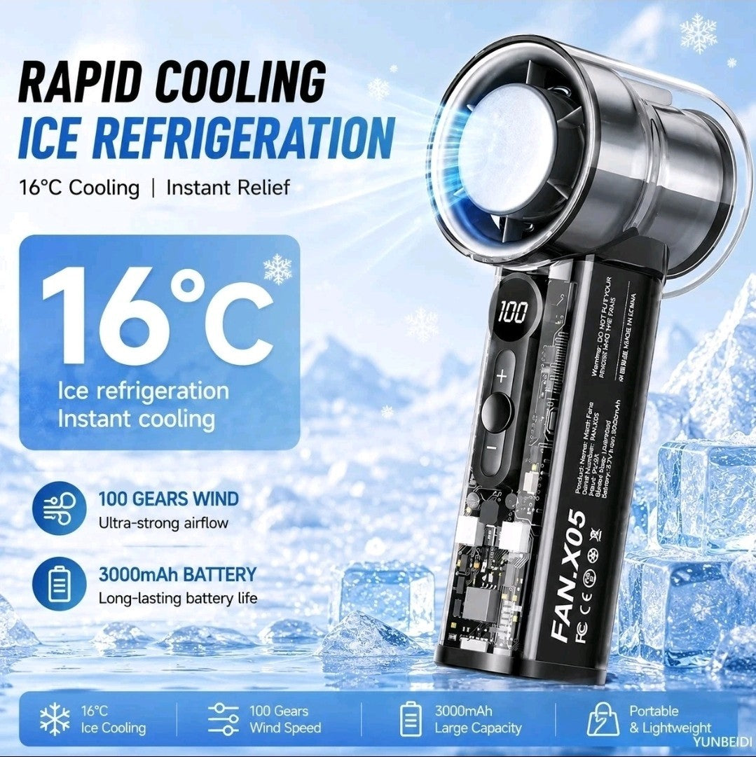 Portable Mini Turbo Ice Cooling Fan X05 USB Rechargeable Handheld Desk Fan Black
