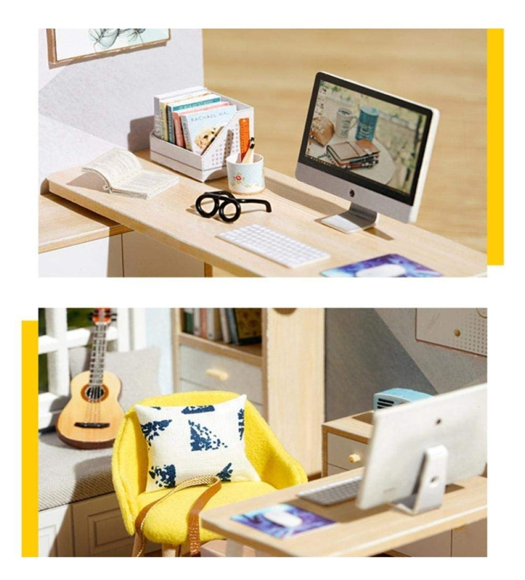 DIY Doll Room Miniature Furniture Wooden House Kit- DIY Cabin Sunshine Study LED