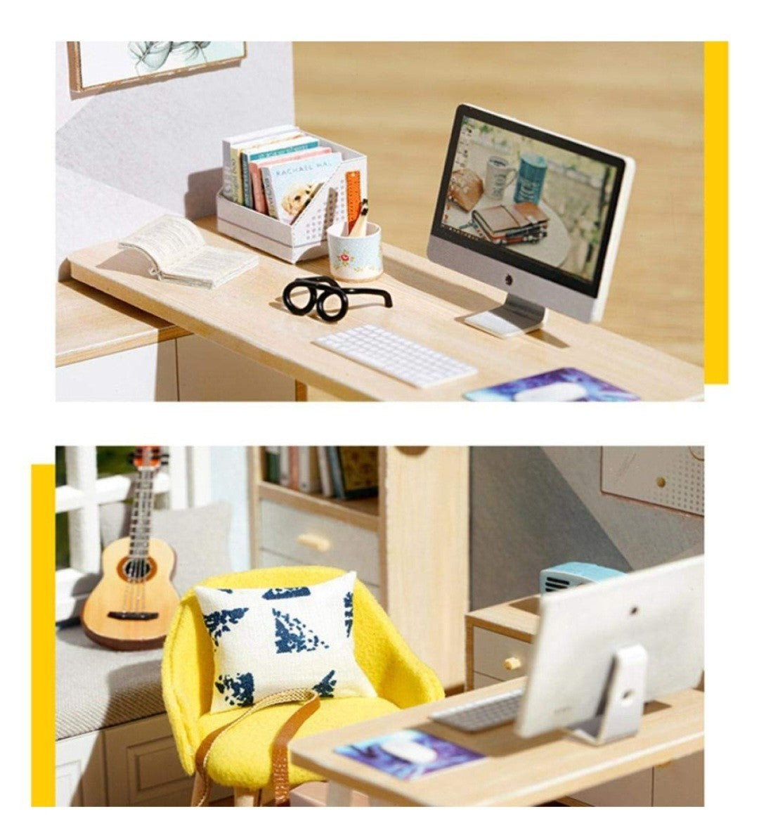 DIY Doll Room Miniature Furniture Wooden House Kit- DIY Cabin Sunshine Study LED