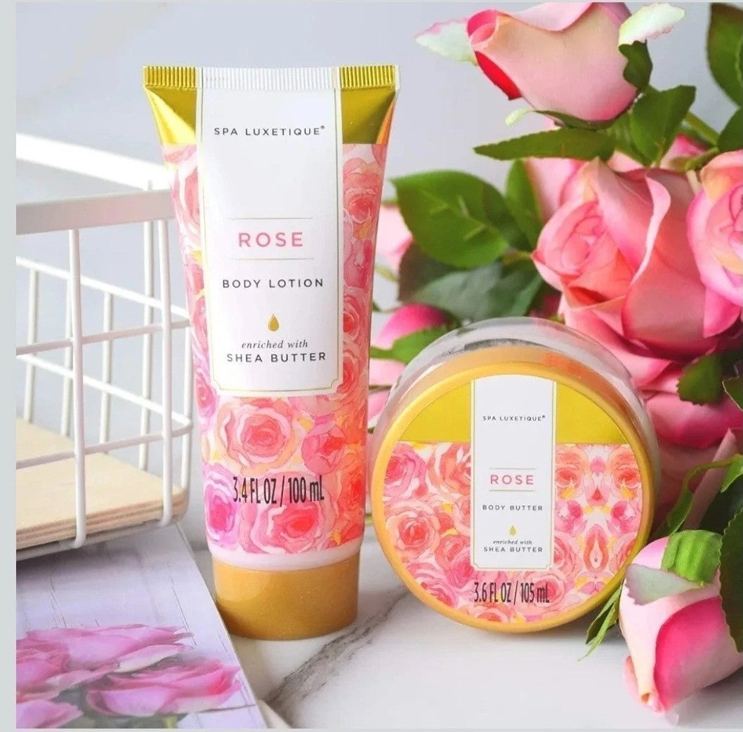 Gift Set For Her, Spa Luxetique Rose Bath & Body, Pink Tote Bag Shea Butter Spa