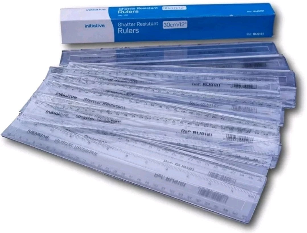 Pack of 20 Rulers shatter resistant clear plastic rulers 30cm (12 Inch)
