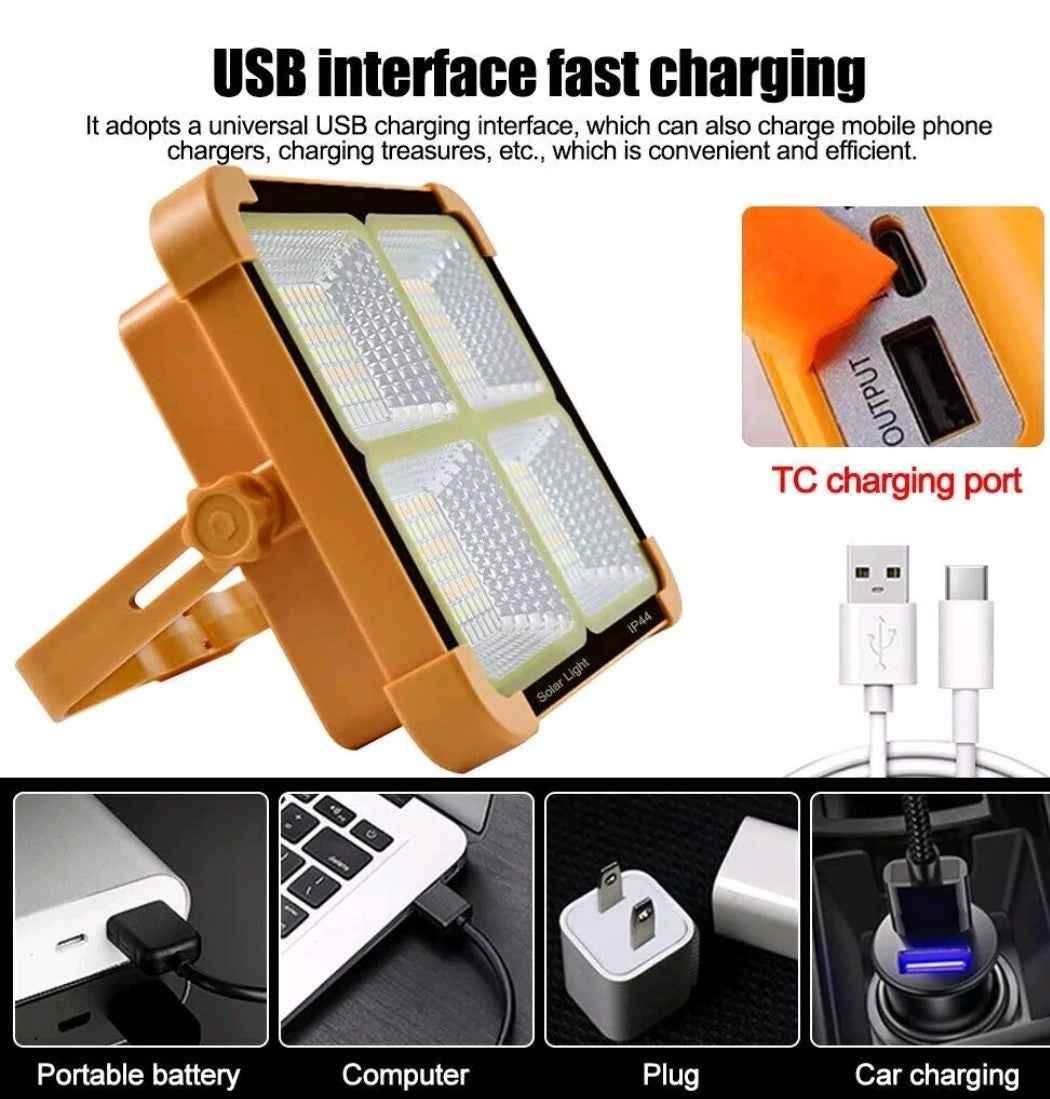 2000W Rechargeable LED Work Light Solar Cordless Portable Floodlight USB 4 Modes