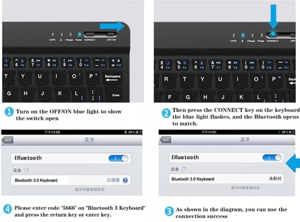 Rechargeable Wireless Bluetooth Keyboard For IOS iPad Android Tablet PC Windows