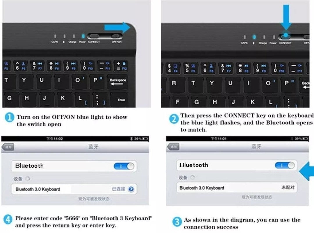 Rechargeable Wireless Bluetooth Keyboard For IOS iPad Android Tablet PC Windows