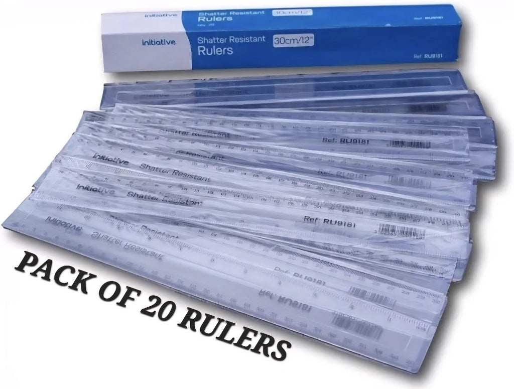 Pack of 20 Rulers shatter resistant clear plastic rulers 30cm (12 Inch)