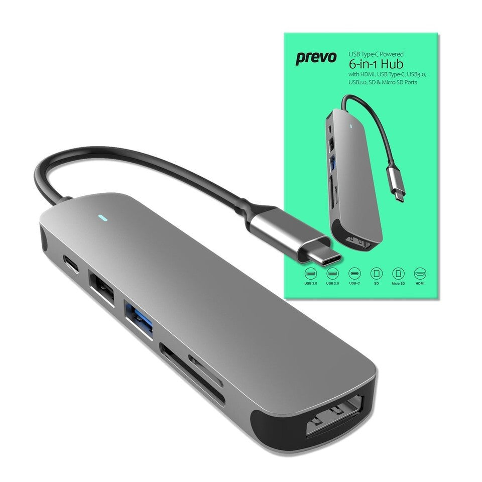 6-in-1 USB-C Travel Hub Docking Station | 2 USB-A, Type-C, HDMI, Micro SD, TF
