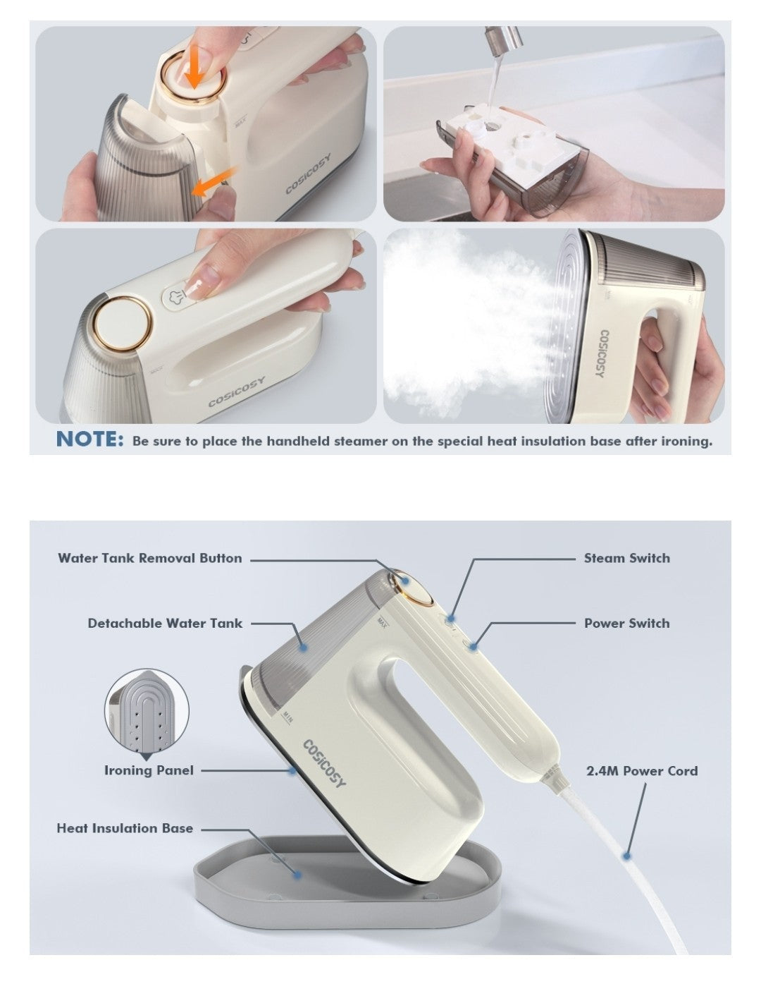 Cosicosy 2-in-1 Handheld Clothes Steamer & Iron 1200W Portable Travel Garment