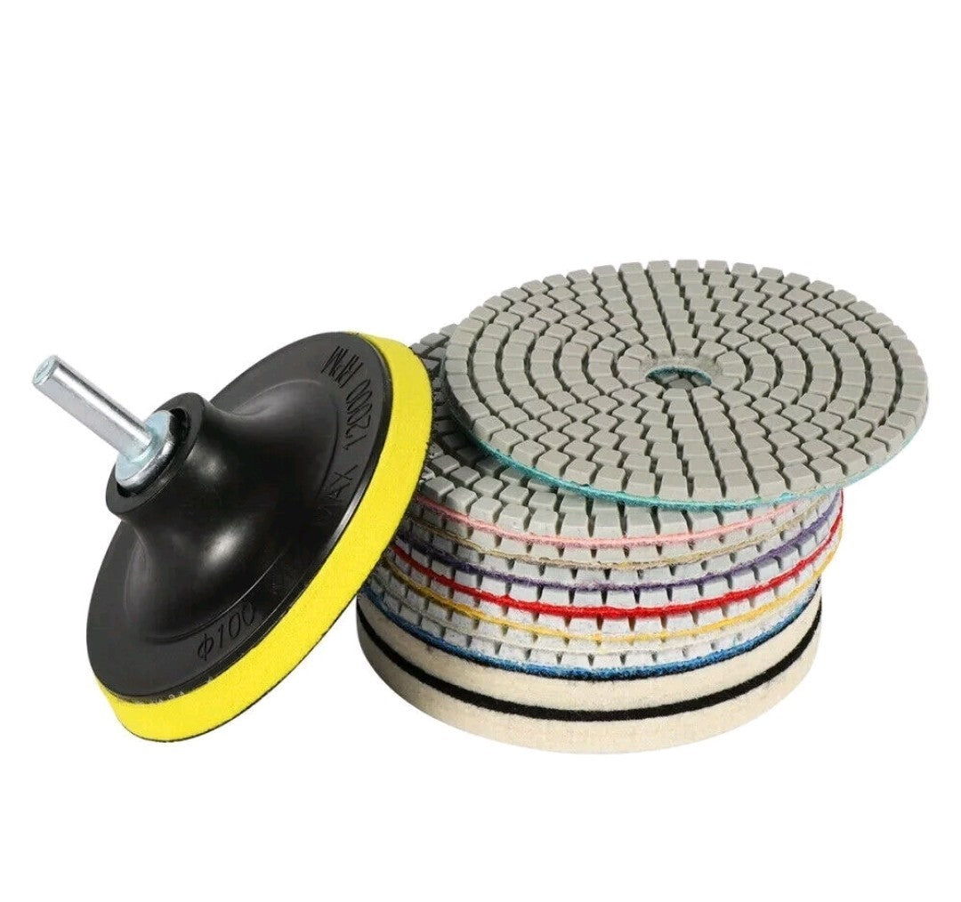 16pcs Diamond Polishing Pads Set 4"(100mm) 50-6000 Grit + Backer Pad for Granite