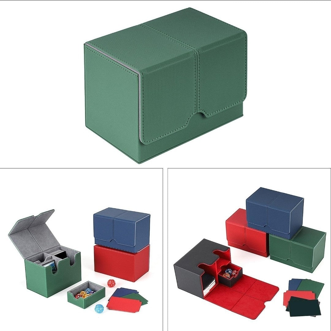 Card Deck Box Gaming Card Holder Premium PU Leather Sports Double Size Green 
