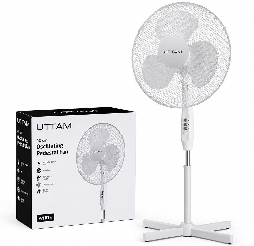 Oscillating Pedestal Fan 16" Portable 3 Speed Cooling Silent Fan Floor Standing 