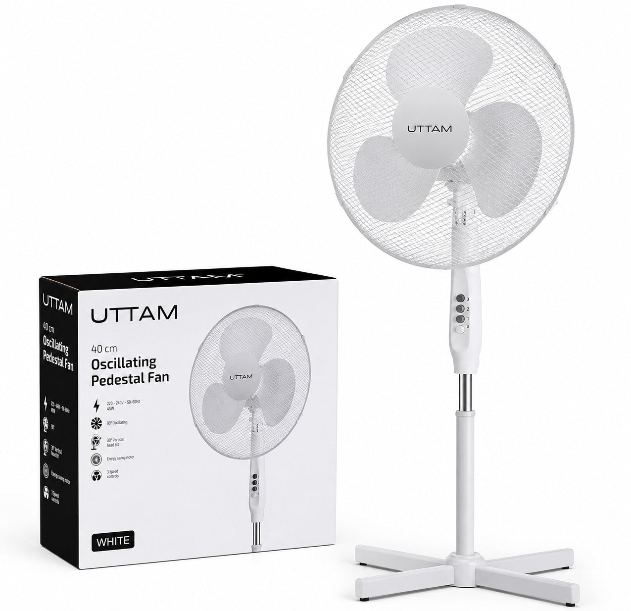 Oscillating Pedestal Fan 16" Portable 3 Speed Cooling Silent Fan Floor Standing 
