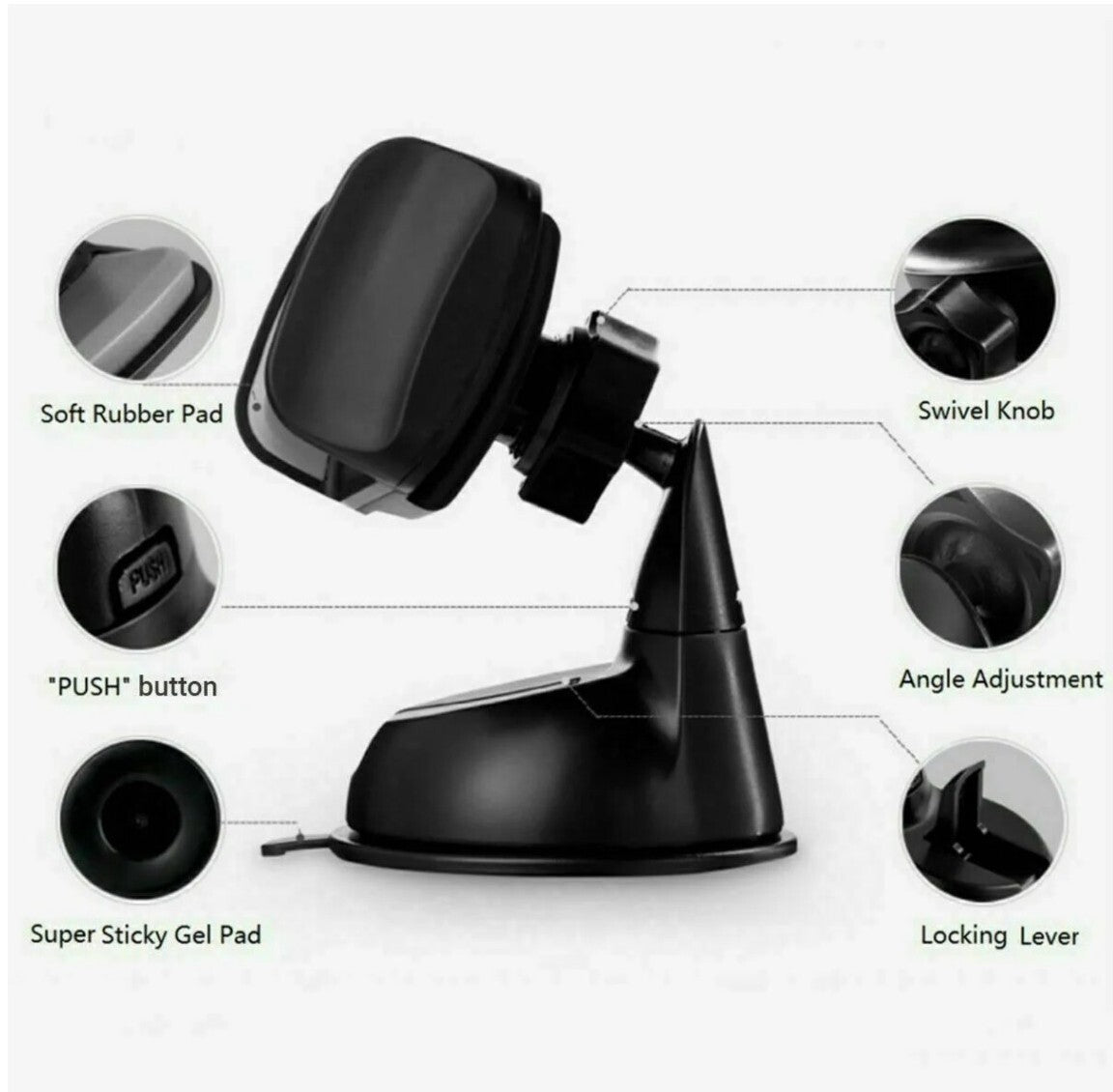 Car Phone Holder, In Car Suction Dash Windscreen Universal Mount 360