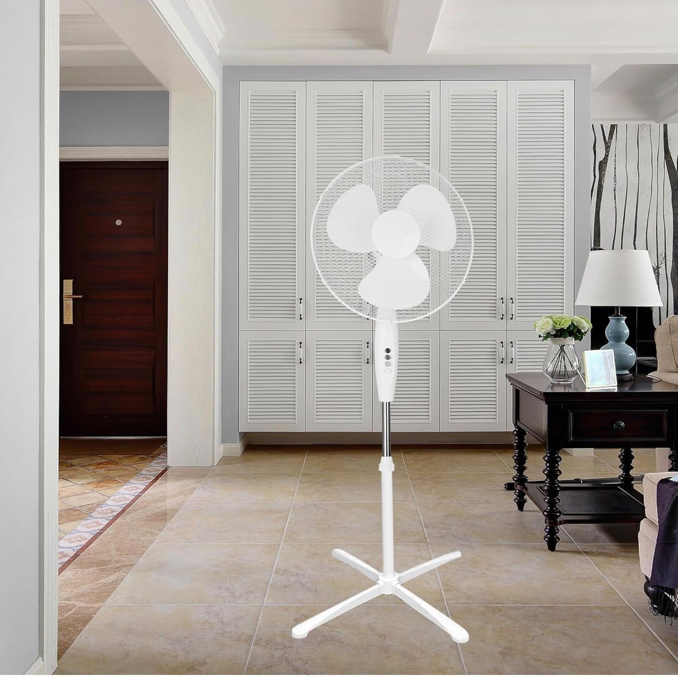 Fan 16" White Pedestal Standing Fan 3 Speed Oscillating Quiet Cooling Home Offic