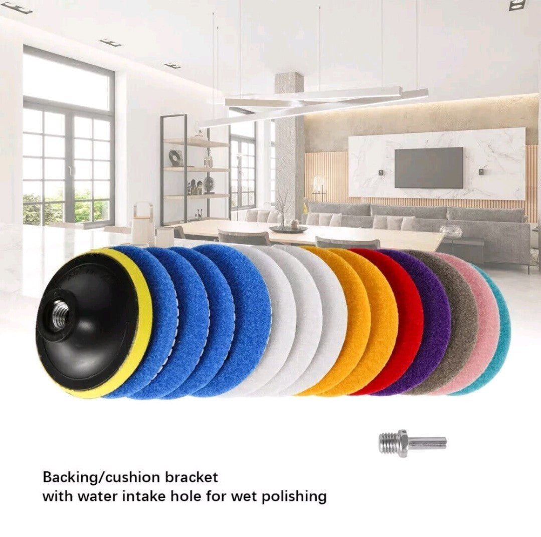 16pcs Diamond Polishing Pads Set 4"(100mm) 50-6000 Grit + Backer Pad for Granite