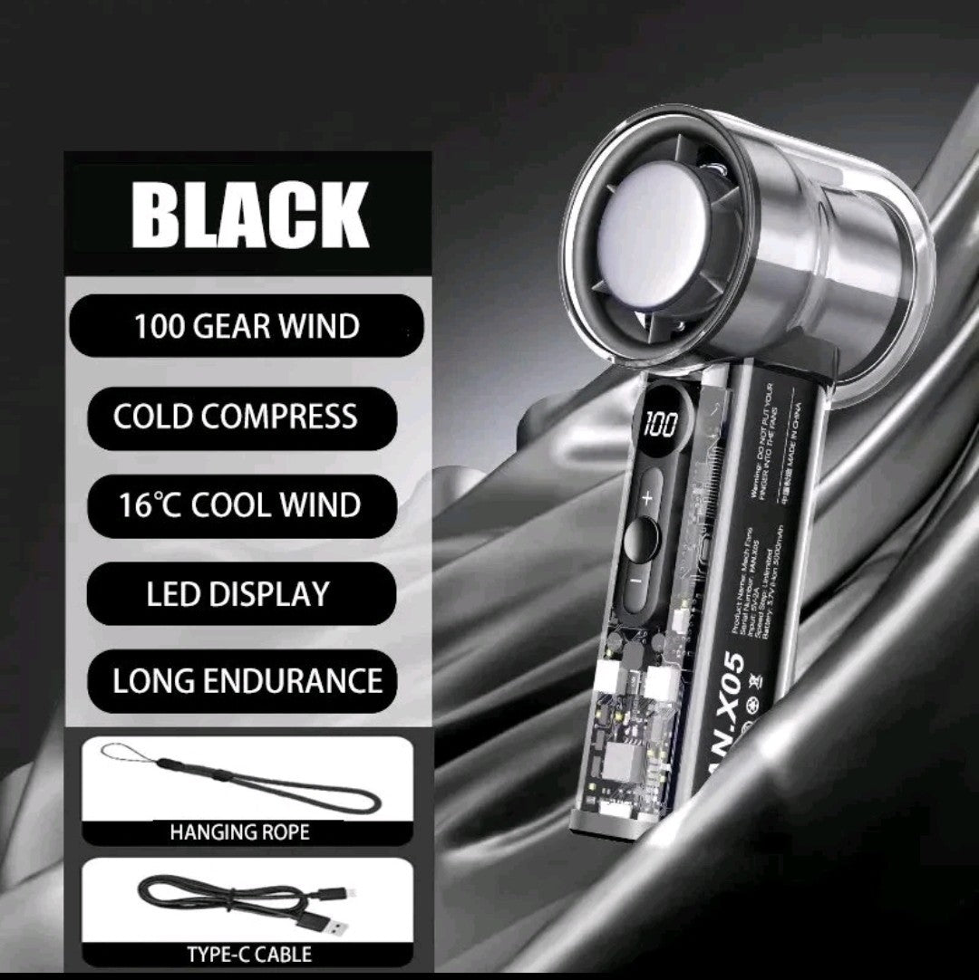 Portable Mini Turbo Ice Cooling Fan X05 USB Rechargeable Handheld Desk Fan Black