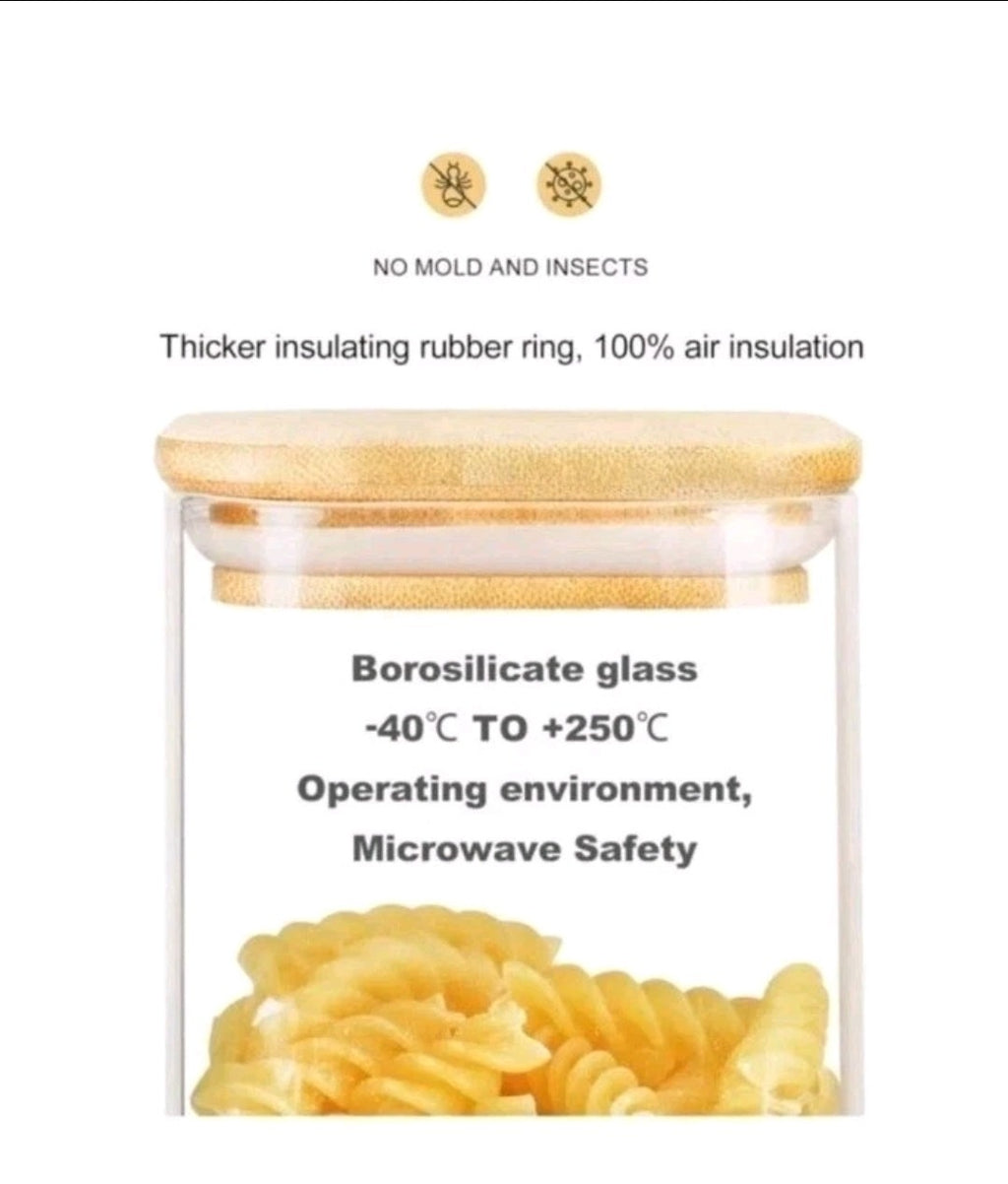 LIBWYS 12x Square Glass Food Storage Jars with Bamboo Lids Airtight Canisters 
