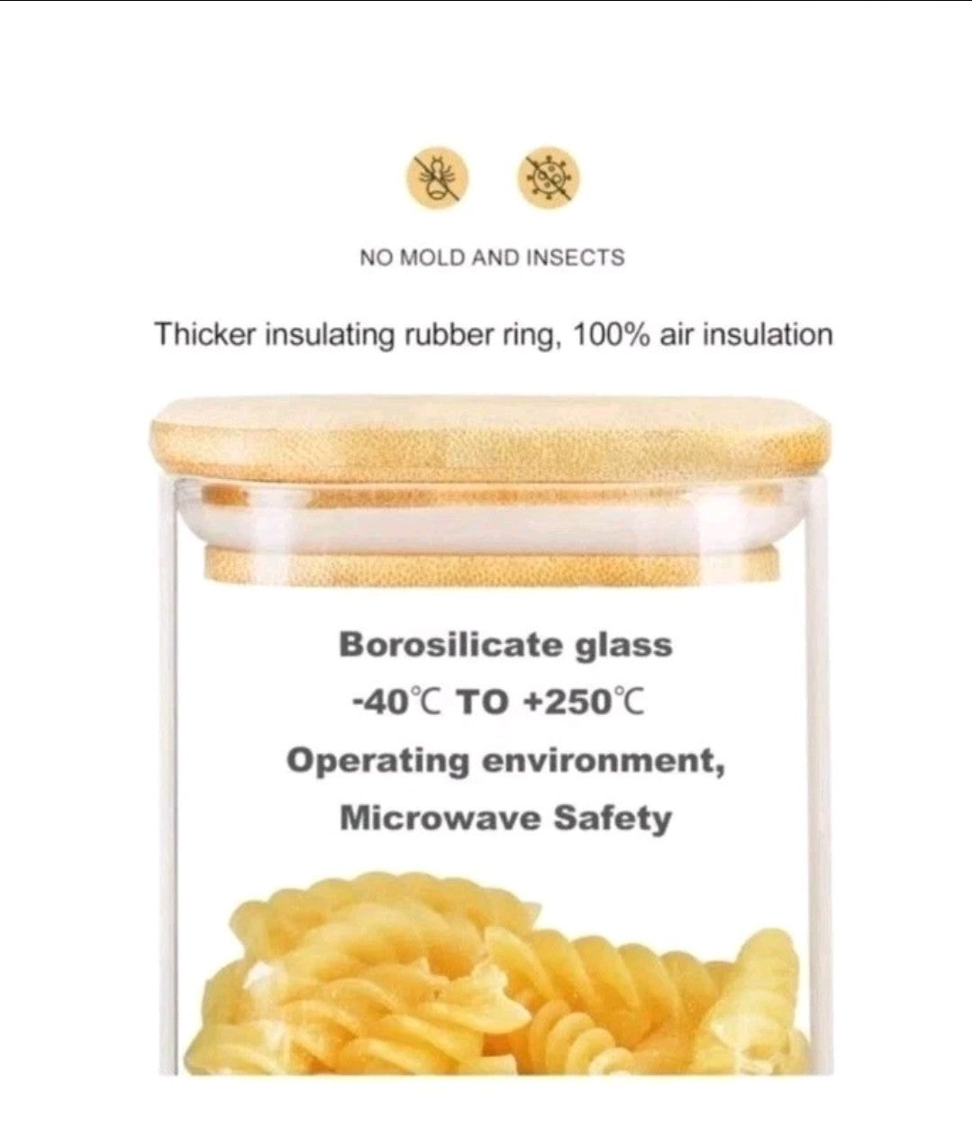 LIBWYS 12x Square Glass Food Storage Jars with Bamboo Lids Airtight Canisters 