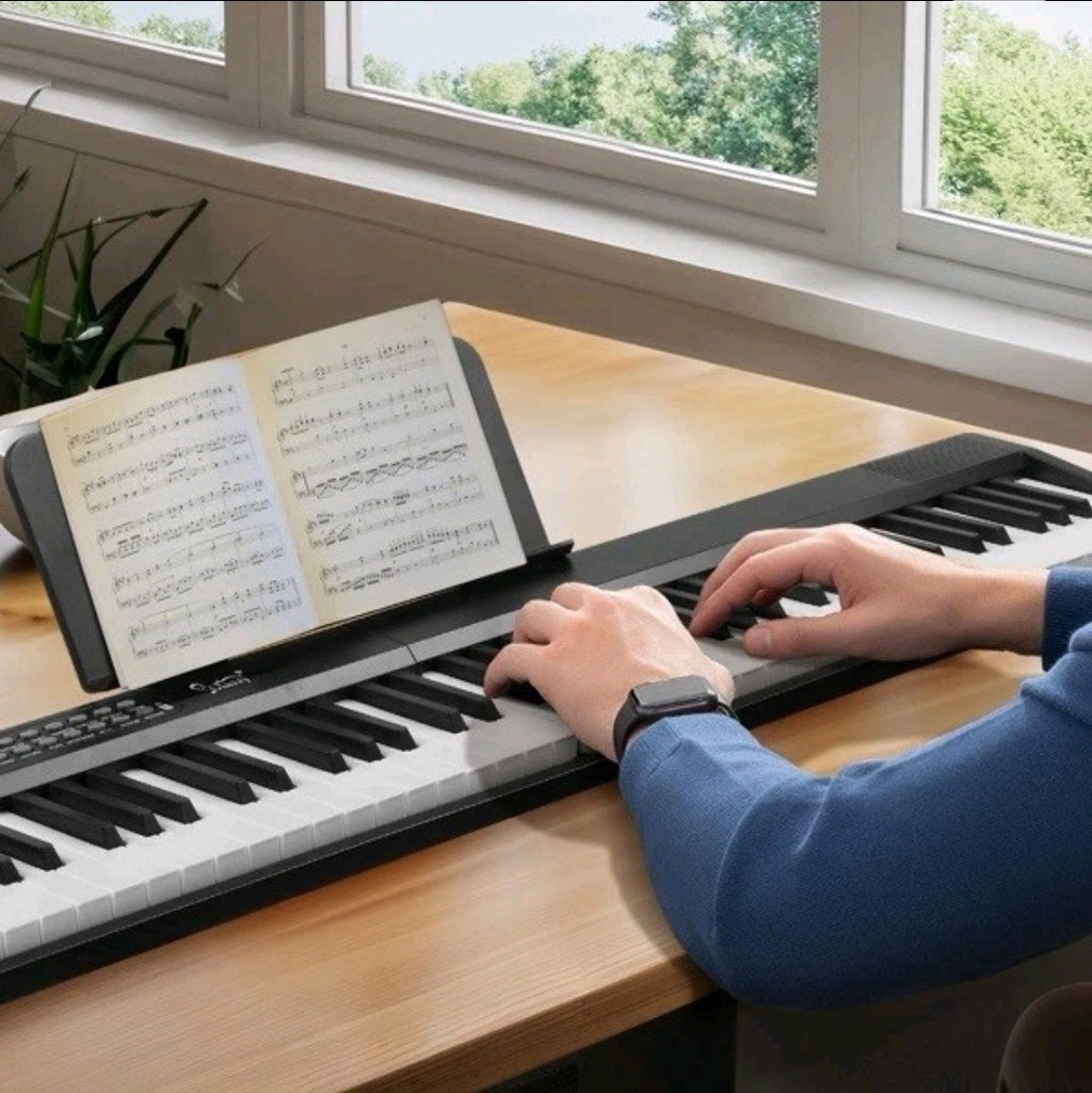 Digital Piano 88 Keys Foldable Electronic Keyboard with Headphones, Mic, Case