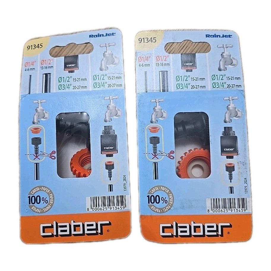 2x Claber Threaded Hose Pipe Tap Connector Claber Rainjet 1/2-1/4" Threaded A