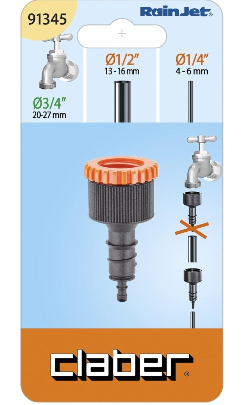2x Claber Threaded Hose Pipe Tap Connector Claber Rainjet 1/2-1/4" Threaded A