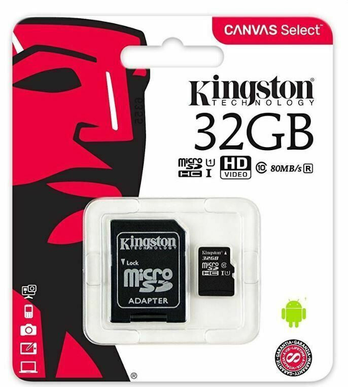 Genuine Kingston 32gb Micro SD Memory Card + adapter, SDHC SDXC TF Card Class 10