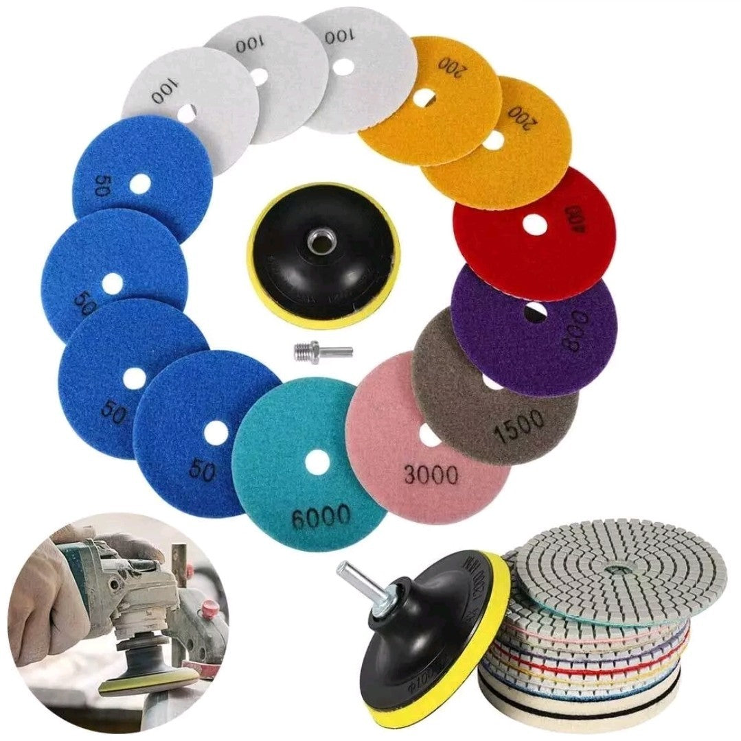 16pcs Diamond Polishing Pads Set 4"(100mm) 50-6000 Grit + Backer Pad for Granite