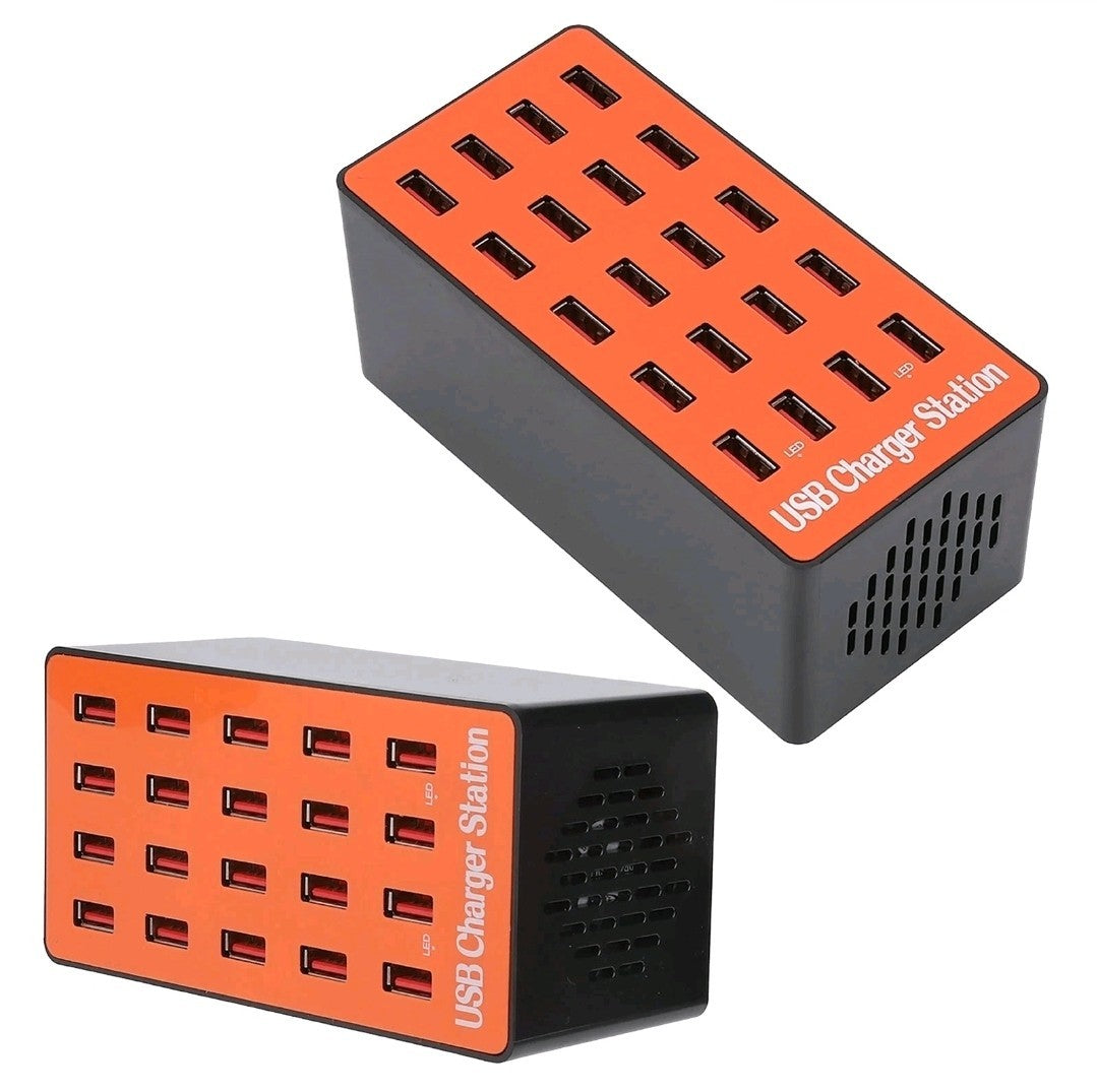 20-Port USB Charging Hub–Fast Charger Station 80W 16A, Multi-Device Desktop USB 