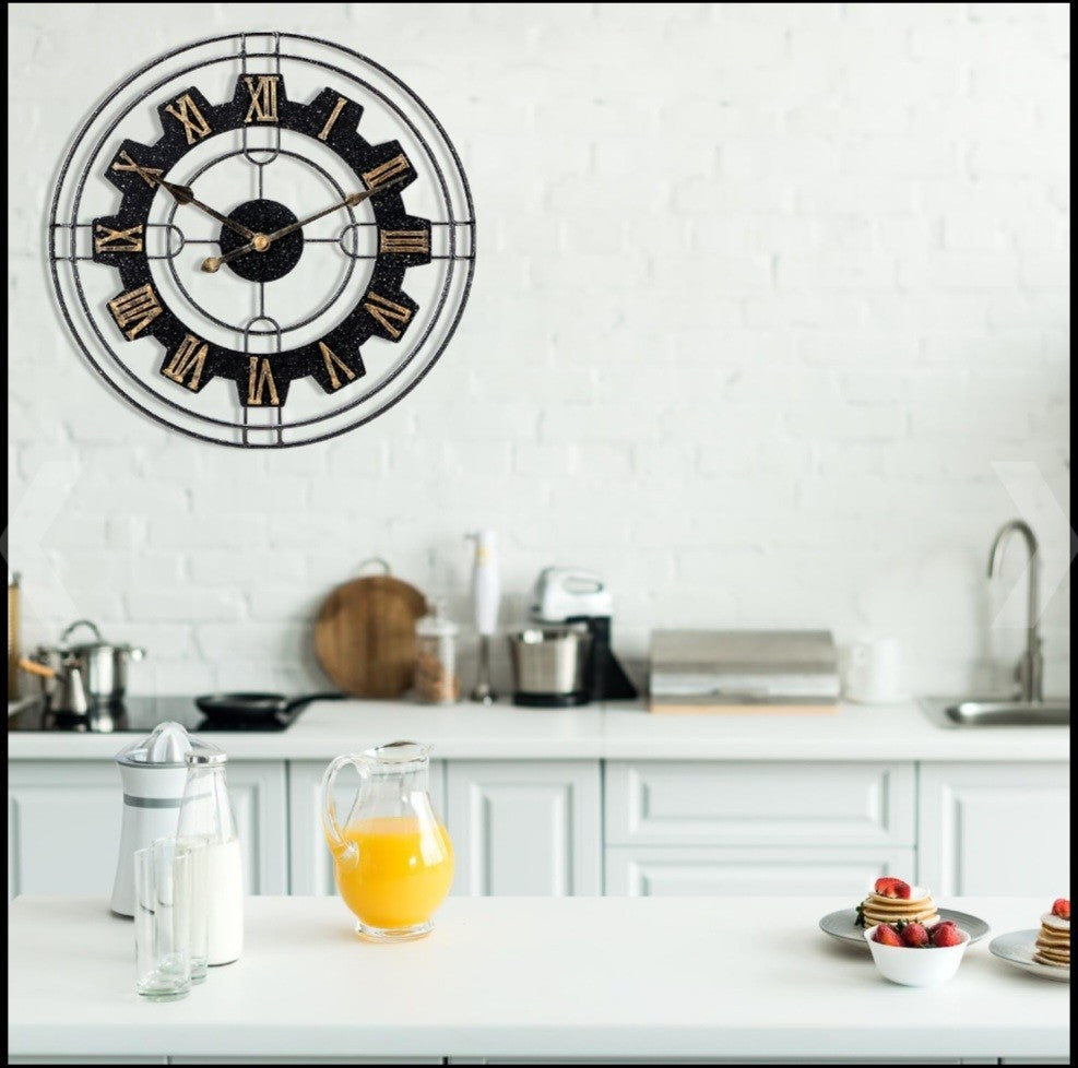 Wall Clock Large Size 50cm Metal | Modern Silent Roman Numeral Decorative Home