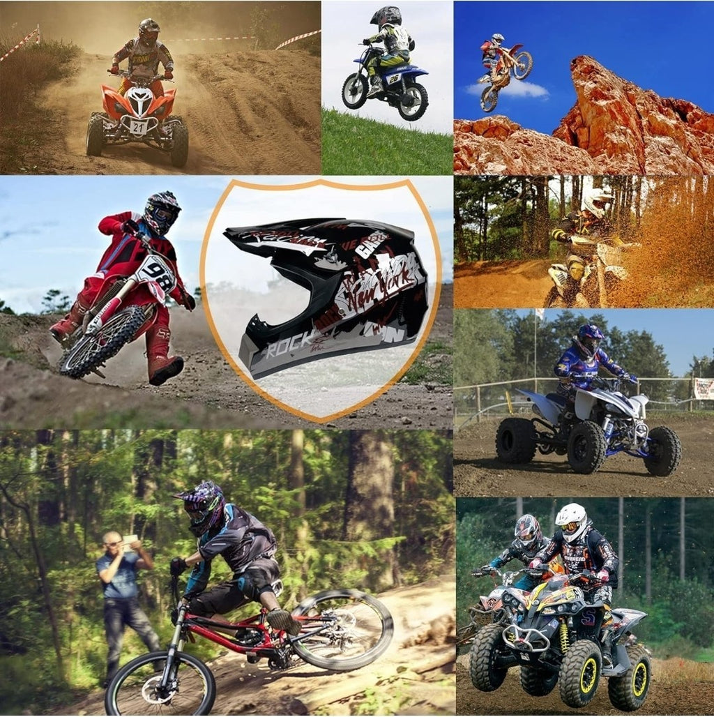 Adult & Kids Motocross Full Face Helmet Set w/ Goggles Gloves Mask Net ATV BMX S