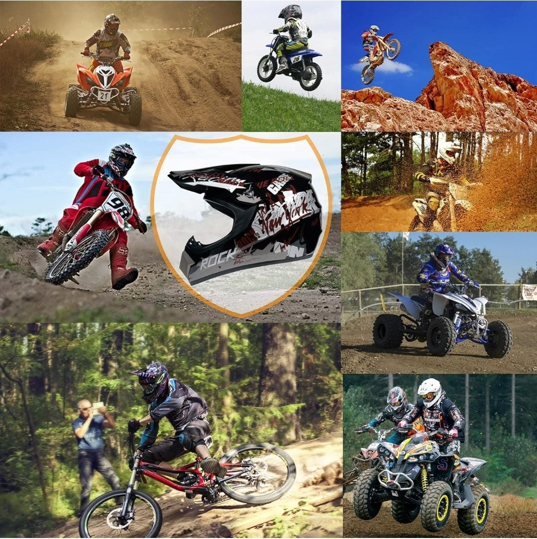 Adult & Kids Motocross Full Face Helmet Set w/ Goggles Gloves Mask Net ATV BMX S