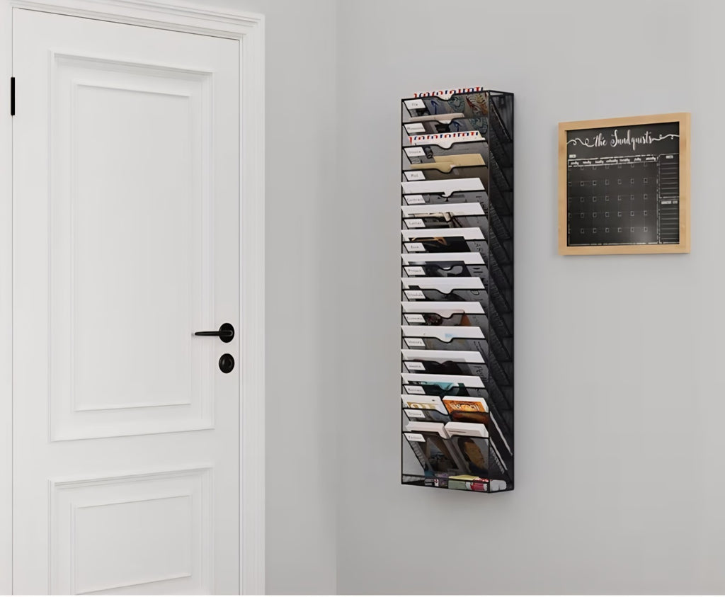 16-Tier Wall File Organiser – A4 Mesh Document Holder with Key Wall Files Holder