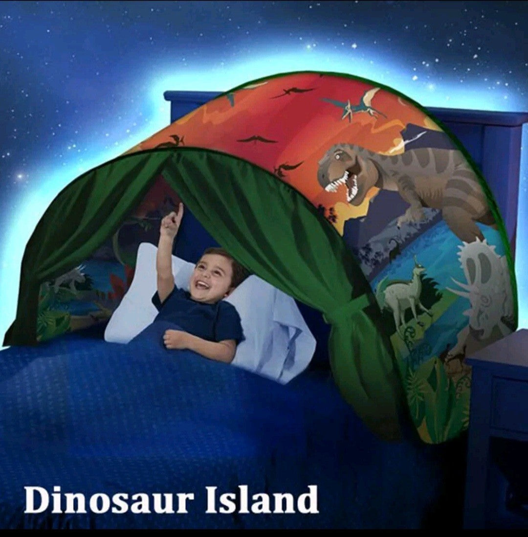 Dream Kids Bed Tent – Foldable Pop-Up Canopy | Cozy Sleep Dome DINOSAUR ISLAND