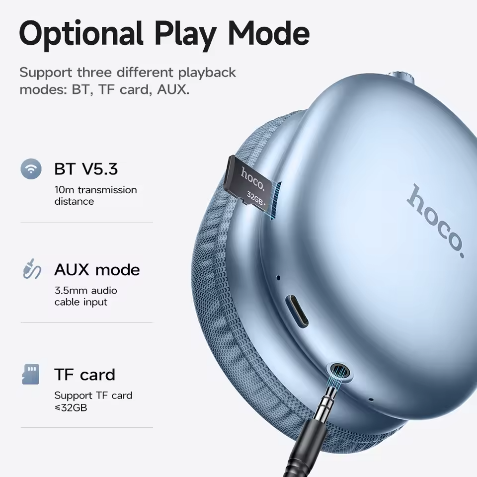NEW HOCO W35 MAX Wireless Bluetooth Headphones Headset-90H Playtime-Black-Silver