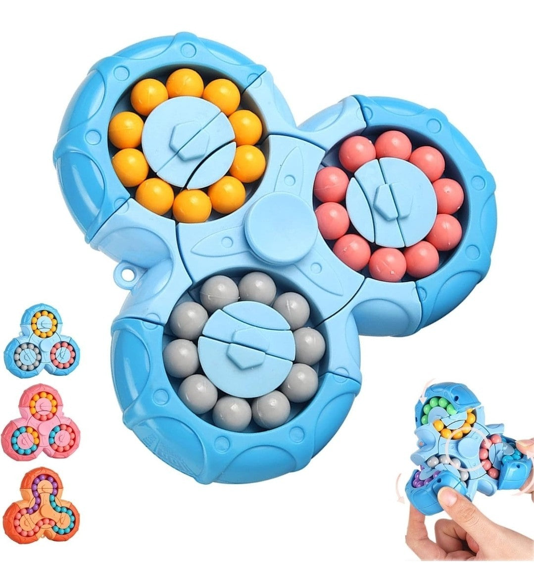 Magic Bean Rotating Cube Puzzle Toy – Handheld Spinner Stress Relief (Blue)