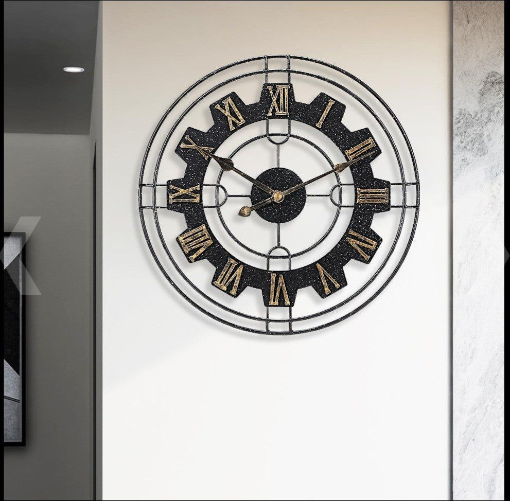 Wall Clock Large Size 50cm Metal | Modern Silent Roman Numeral Decorative Home