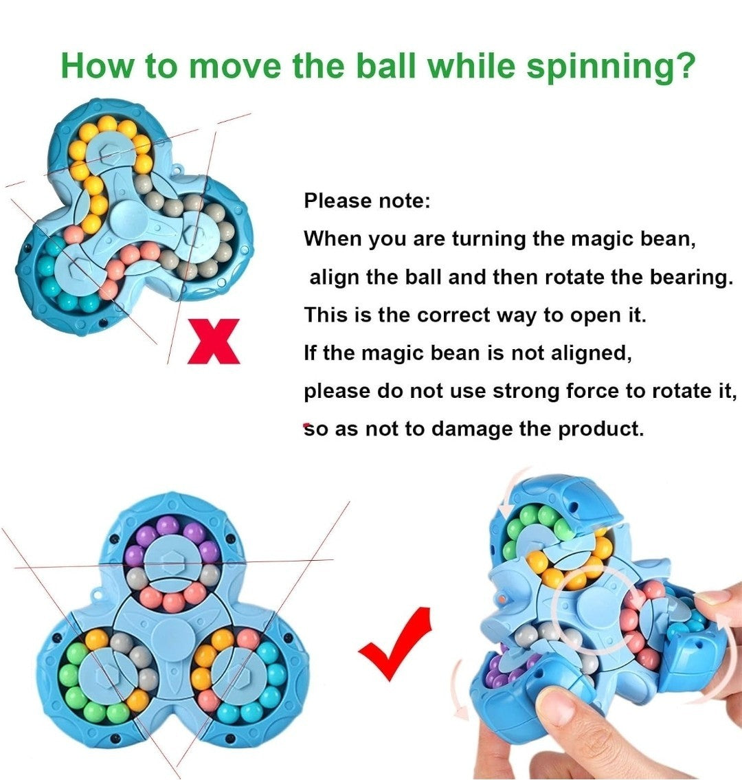 Magic Bean Rotating Cube Puzzle Toy – Handheld Spinner Stress Relief (Blue)