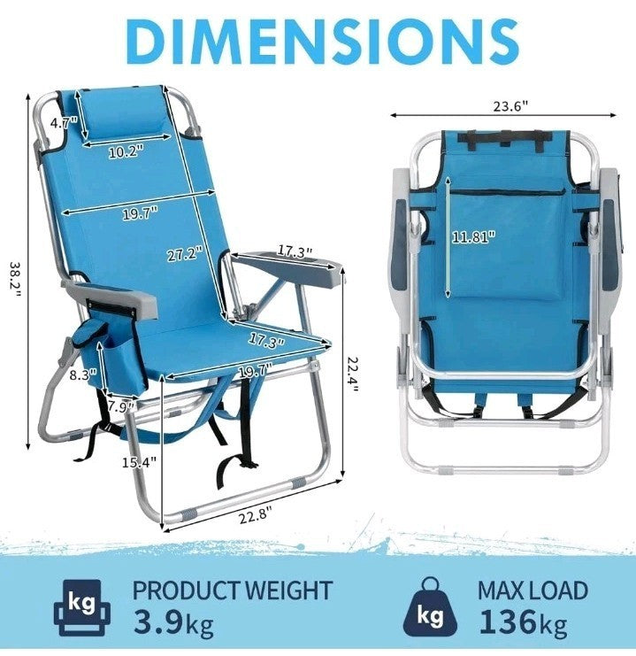  Large Beach Chair Portable with Backpack Straps/Cupholder/Towel Holder/Storage