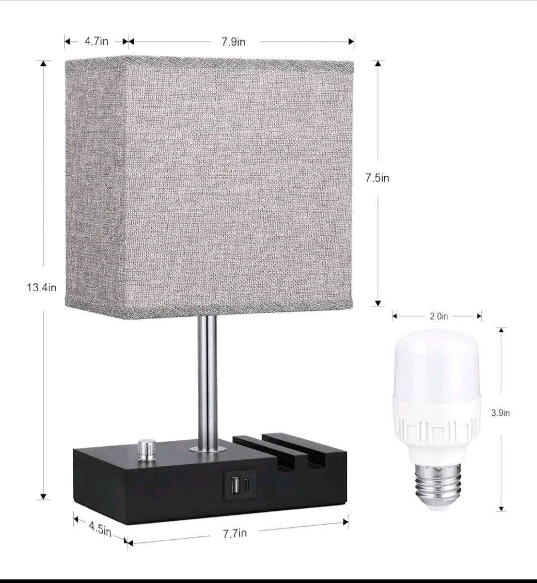 USB Bedside Table Lamp,  Desk Lamp with 2 USB Charging Ports and Phone Charge...