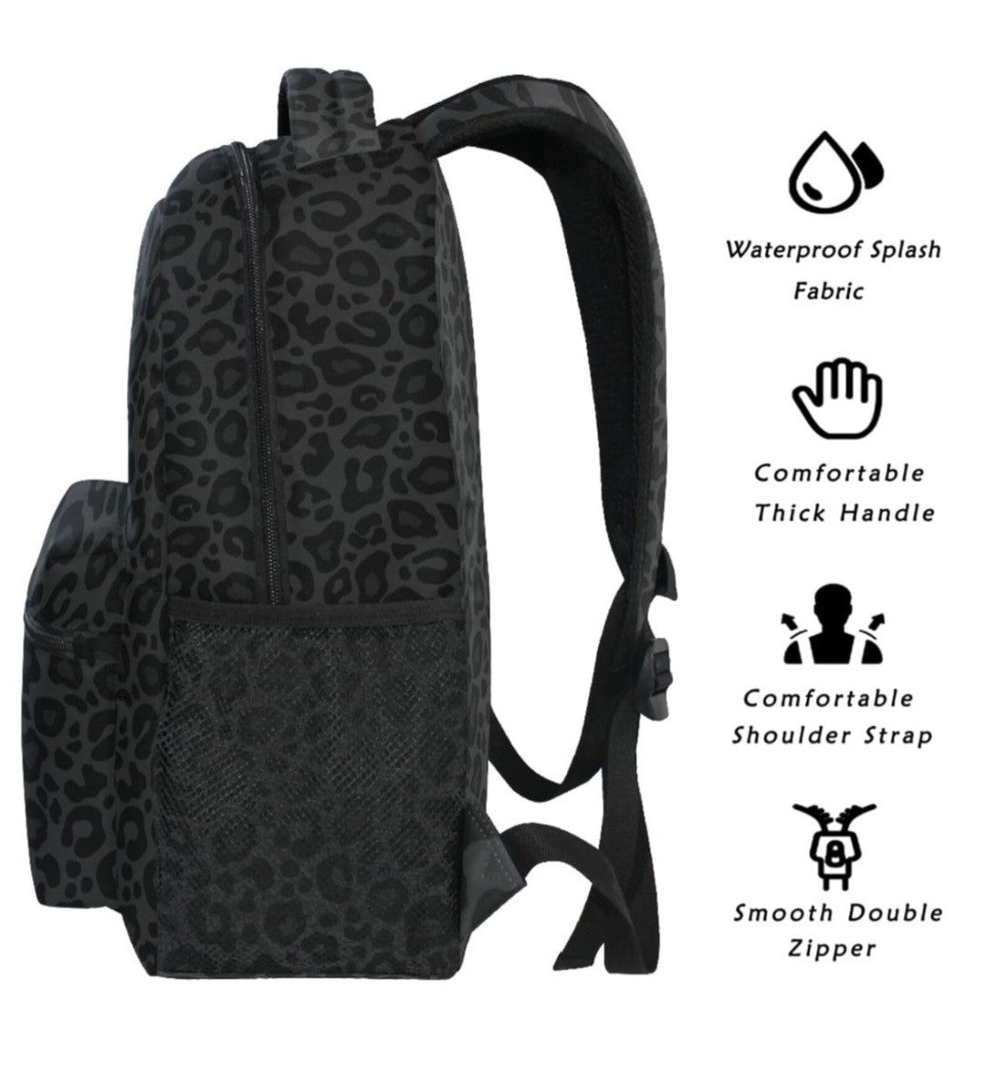 Black Leopard Print Backpack School bag Daypack Travel Hiking...