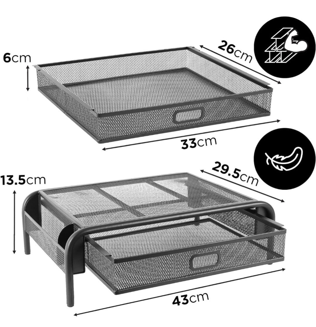 Mesh Metal Monitor Stand, Laptop, Printer with Drawer & Pen Holders |Vertical
