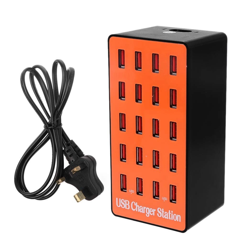 20-Port USB Charging Hub–Fast Charger Station 80W 16A, Multi-Device Desktop USB 