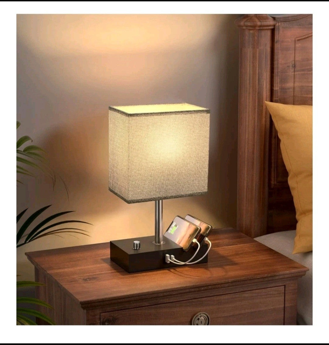 USB Bedside Table Lamp,  Desk Lamp with 2 USB Charging Ports and Phone Charge...