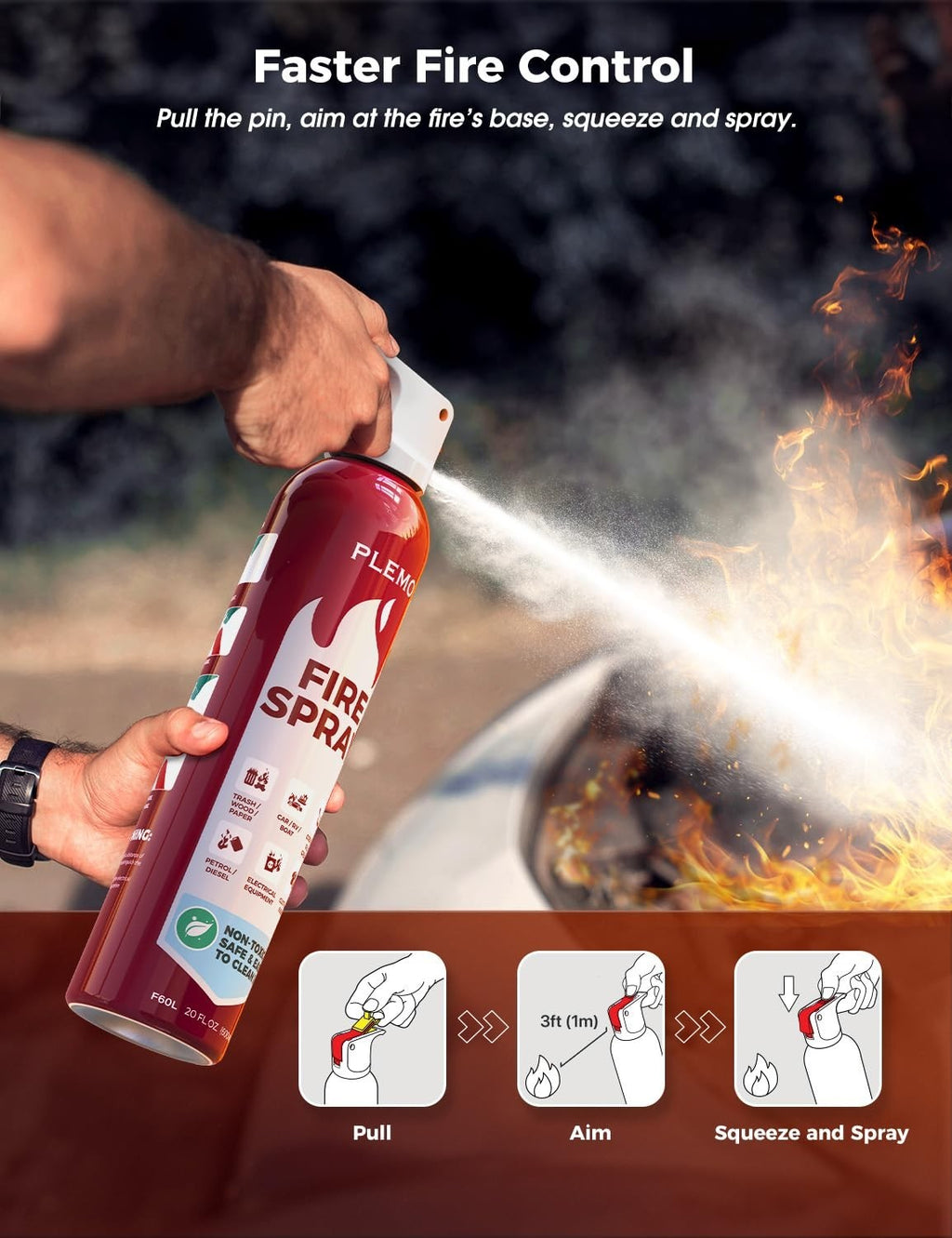 X4 PLEMO Car Fire Stop Extinguisher Spray for Car, Home, Kitchen, Caravan 600ml
