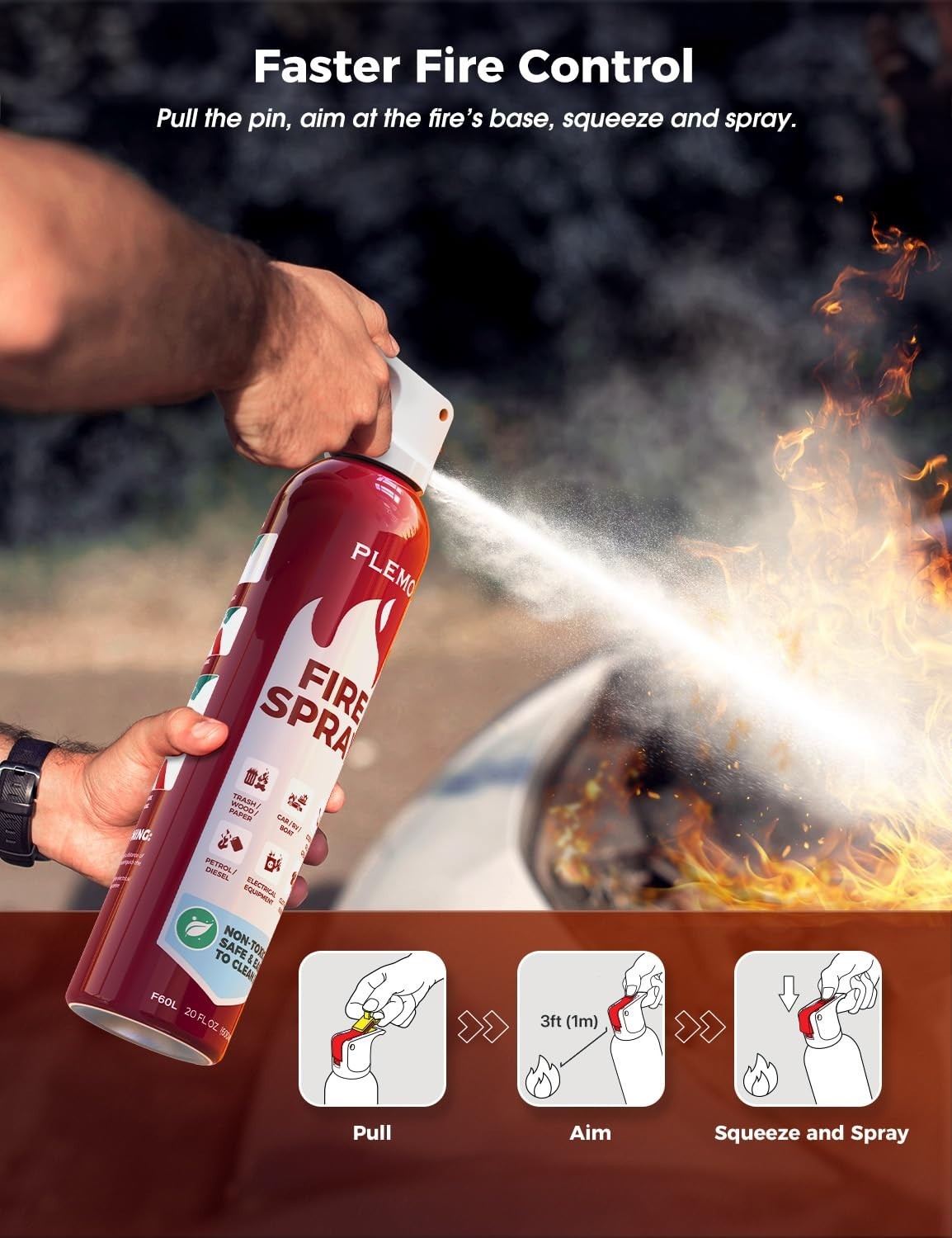 X4 PLEMO Car Fire Stop Extinguisher Spray for Car, Home, Kitchen, Caravan 600ml
